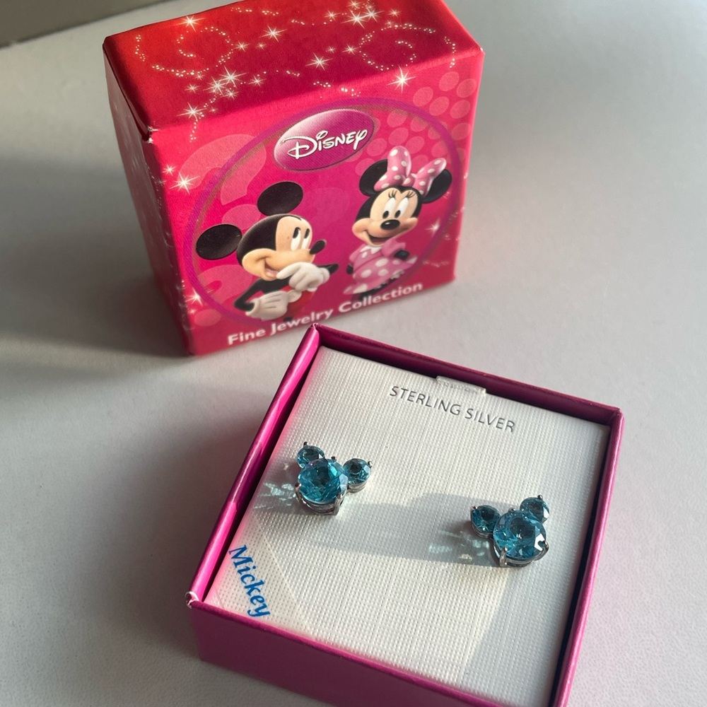 Disney Sterling Silver Turquoise Crystal Mickey Mouse Stud Earrings